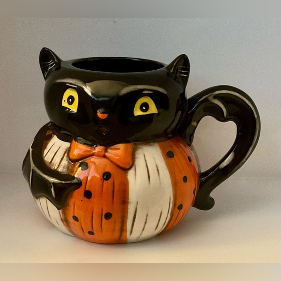 Johanna Parker Halloween Pumpkin Peeps Black Bat Jumbo Mug by Transpac - Picture 1 of 6